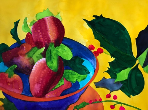 Strawberries and Holly;
watercolor on Arches CP 140; 15 x 20" Strawberries and Holly;
watercolor on Arches CP 140; 15 x 20"